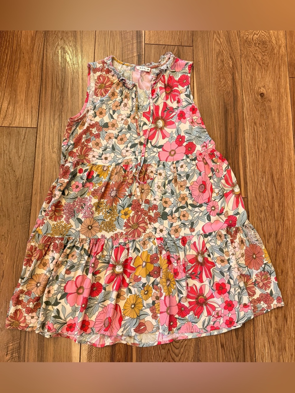 Floral Tiered Sleeveless Tunic dress- Multicolor
